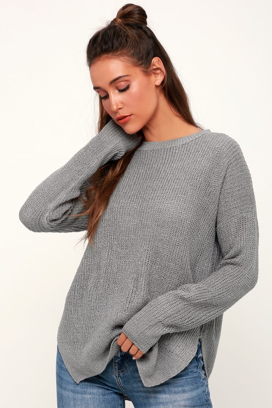 Cute Grey Sweater - Knit Sweater 