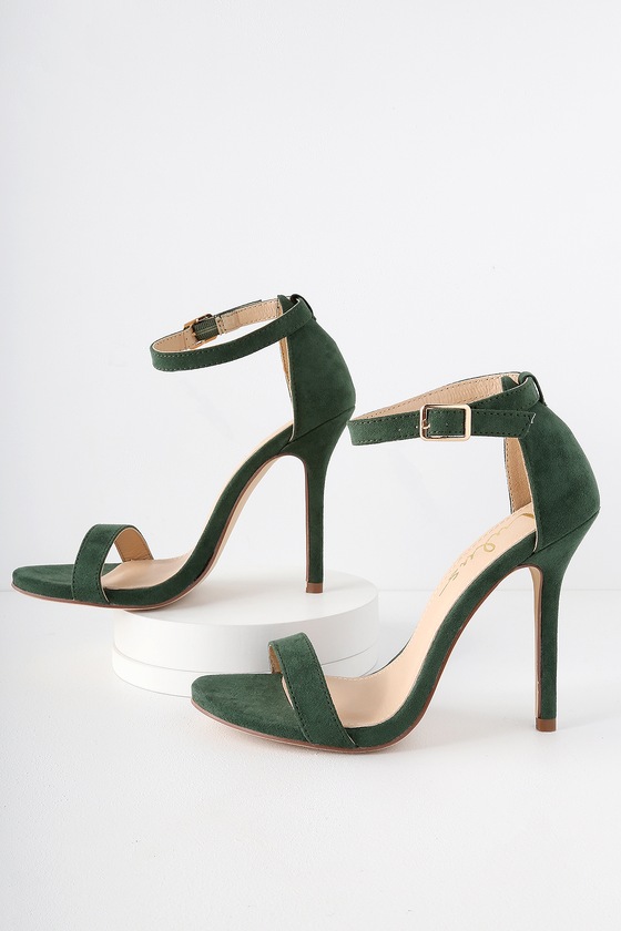 Cute Forest Green Heels - Single Strap Heels - Vegan Suede Heels