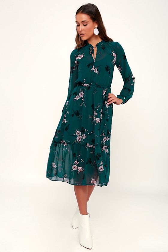 teal midi dress with sleeves