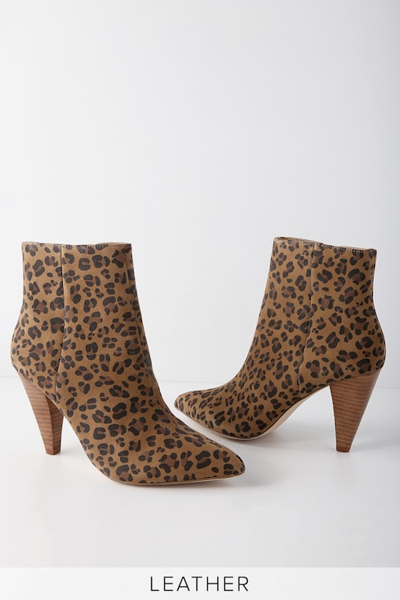 Henry Leopard Suede Leather High Heel Ankle Booties 1