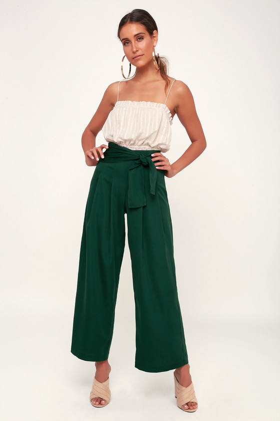 Chic Forest Green Pants - Tie-Front Pants - Wide-Leg Pants - Lulus