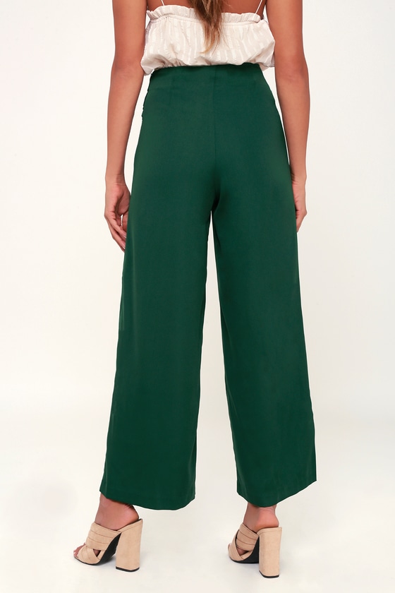 Chic Forest Green Pants - Tie-Front Pants - Wide-Leg Pants - Lulus