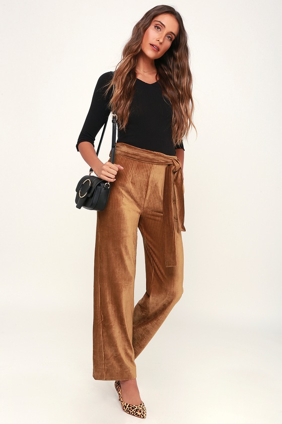 Spread the Love Light Brown Ribbed Velvet Wide-Leg Pants