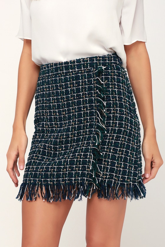 Cute Black and Green Plaid Mini Skirt - Tweed Skirt - Tweed Mini