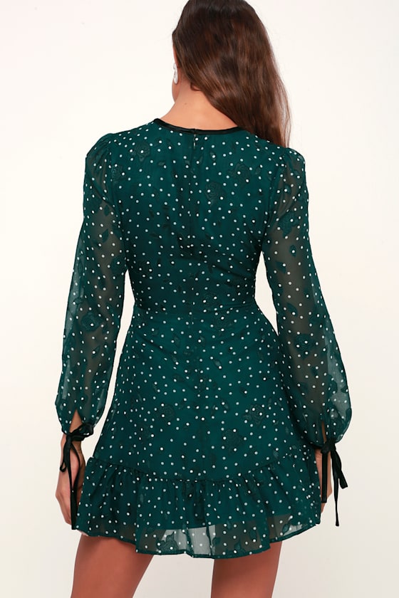 Ovila Forest Green Polka Dot Print Long Sleeve Dress 5