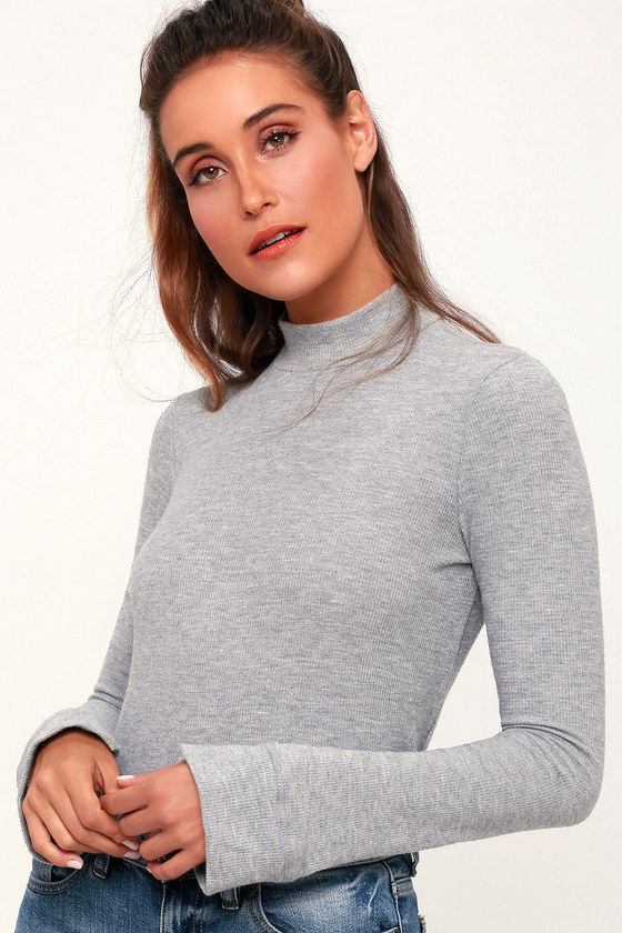 Project Social T - Heather Grey Top - Long Sleeve Thermal Top - Lulus