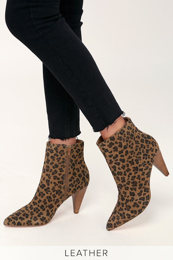 Henry Leopard Suede Leather High Heel Ankle Booties 5