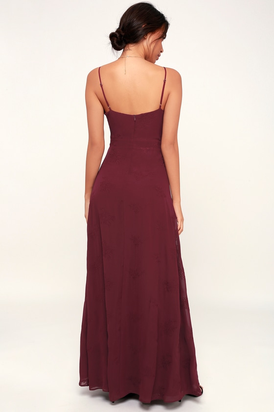 flutter and flow burgundy embroidered maxi dress