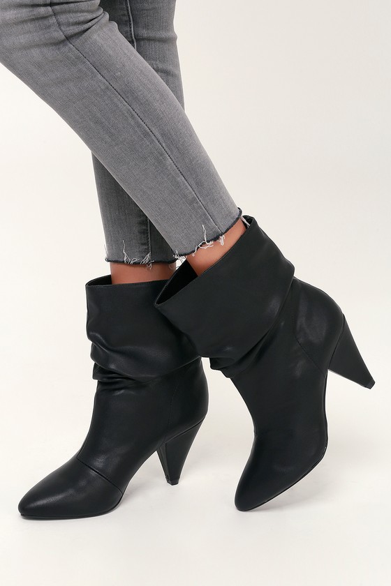slouch mid calf heeled boot