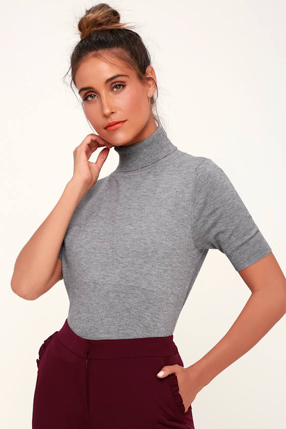 Chic Grey Top Short Sleeve Top Short Sleeve Turtleneck Top Lulus