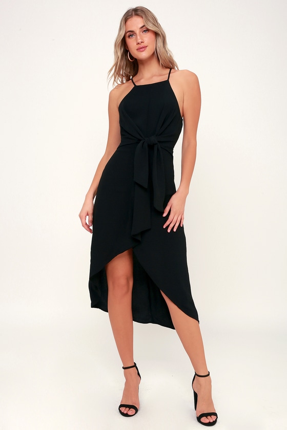 Chic Black Dress - Tie-Front Dress - Midi Dress - High-Low Dress - Lulus