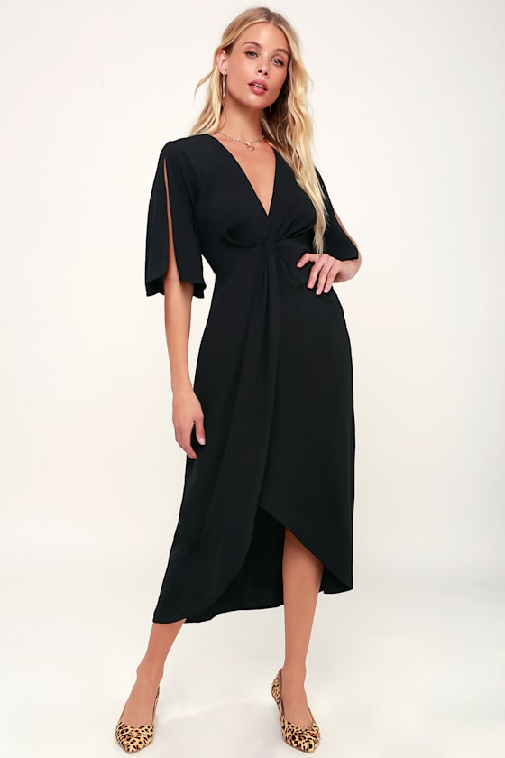 Black Dress - Midi Dress - Split Sleeve Dress - High-Low Dress - Lulus