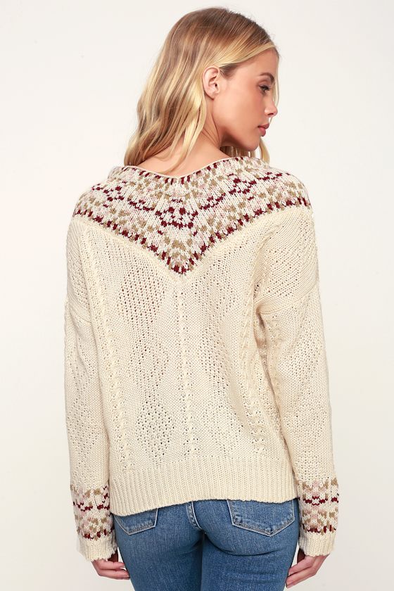 Marilla Cream Multi Knit V-Neck Sweater 4