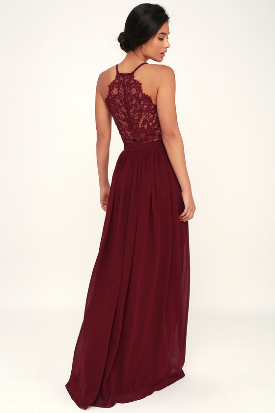 and maroon dress