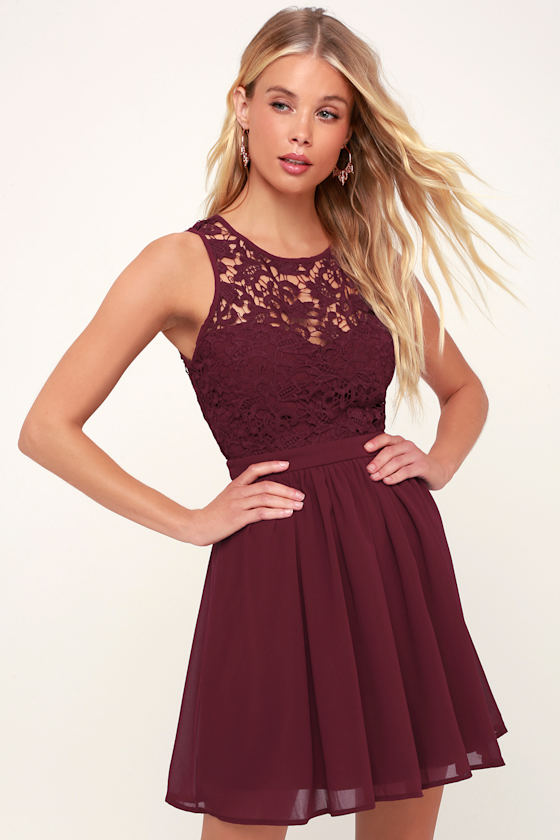 Romantic Tale Burgundy Lace Skater Dress