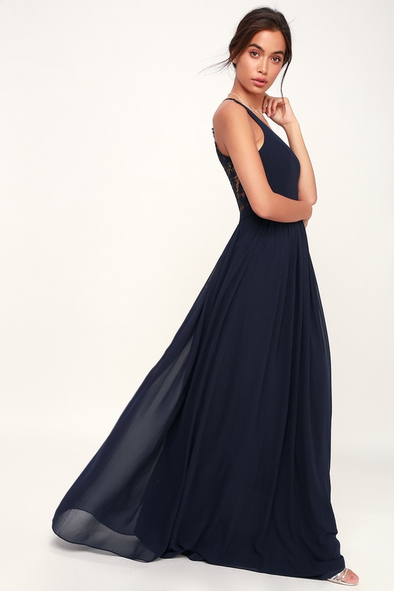 Stunning Lace-Back Maxi Dress - Navy Blue Dress - Maxi Dress - Lulus