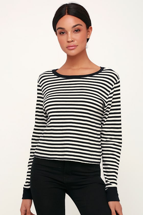 Amuse Society Honey Stripe Black and White Striped Top Tee Lulus