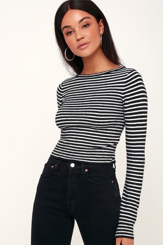 Amuse Society Nova - Black and White Striped Top - Sweater Top - Lulus