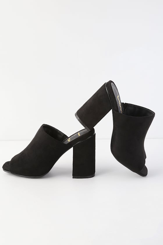 Raelynn Black Suede Peep-Toe Mules 5