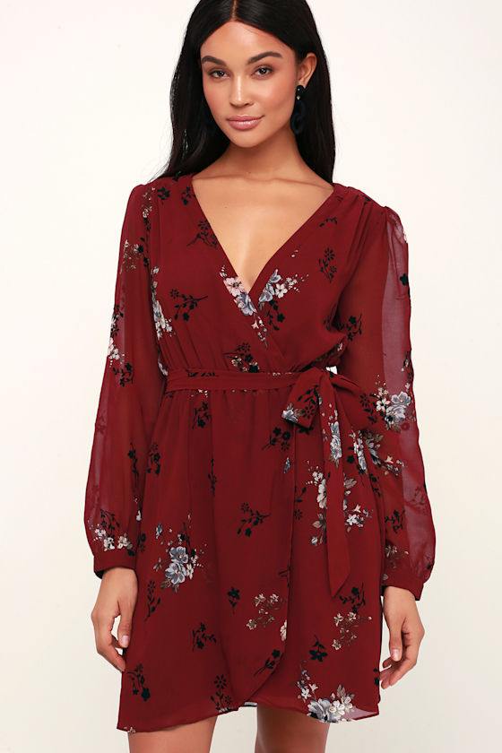 Caralena Burgundy Floral Print Long Sleeve Dress 3