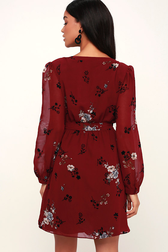 Caralena Burgundy Floral Print Long Sleeve Dress 5