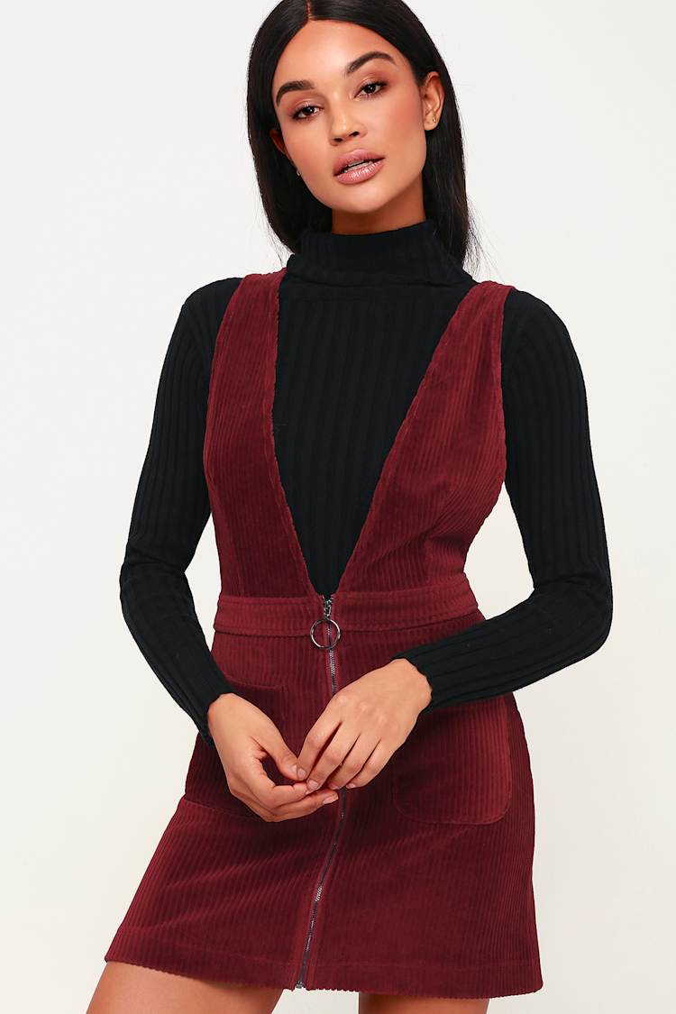 princess polly baby blue dress Burgundy Corduroy Dress - Corduroy Pinafore Dress - Overall Dress