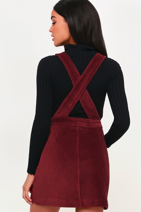 overall dress burgundy