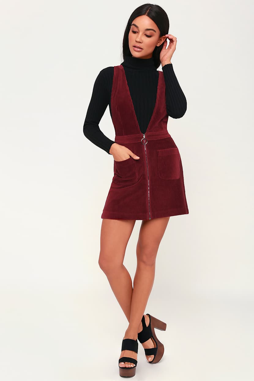 princess polly baby blue dress Burgundy Cotton Corduroy Pinafore Dress