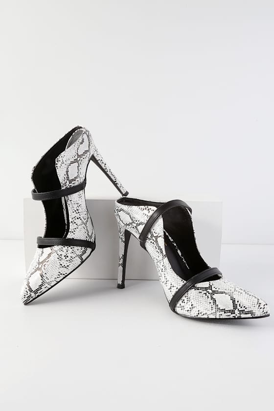 Farryn Snake and Black Pointed Toe High Heel Mules 3