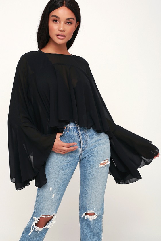 black flounce sleeve top
