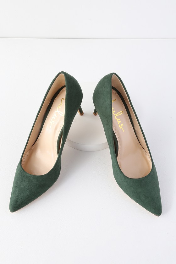 green suede kitten heels