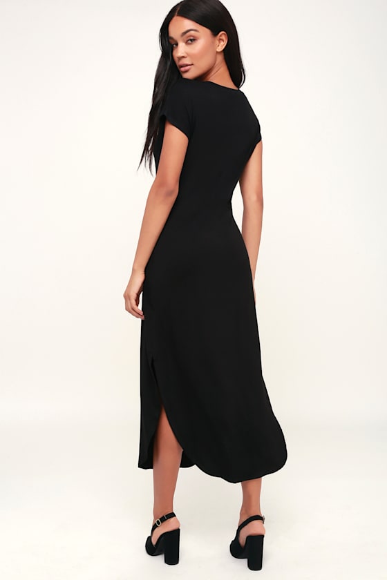 Cute Black Dress TShirt Dress Midi Dress VNeck Dress