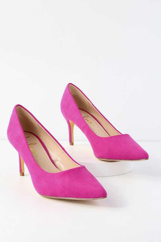 Cute Vegan Suede Pumps Kitten Heel Pumps Fuchsia Pumps Lulus