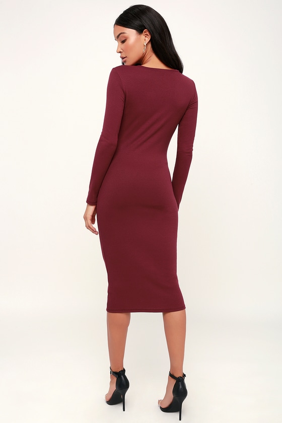 ribbed long sleeve bodycon dress