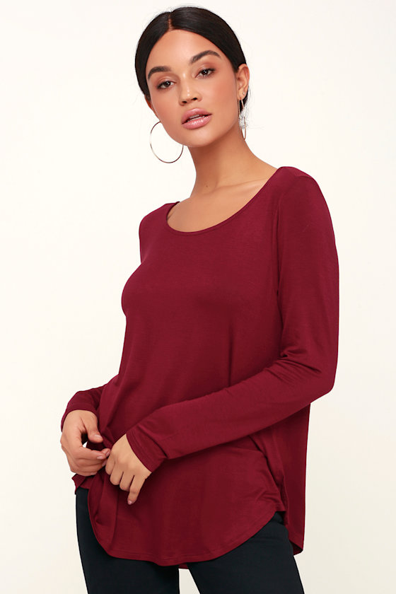 Nicolette Burgundy Strappy Back Long Sleeve Top 2