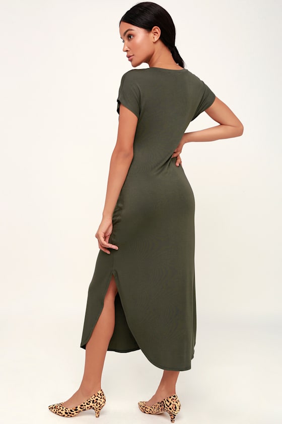 Show Me Love Olive Green V-Neck T-Shirt Dress 2
