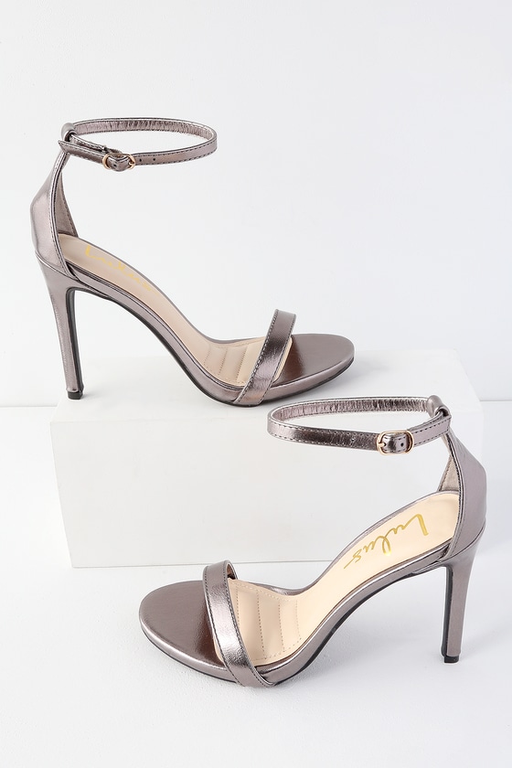 Cute Pewter Heels - Ankle Strap Heels 