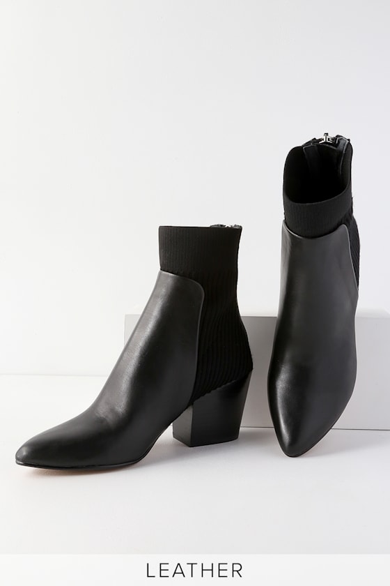 Caris Black Leather Pointed Toe Ankle Boots 1