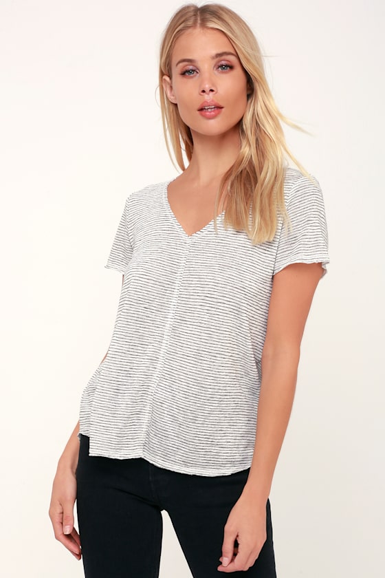 Black and white striped v neck Clearance