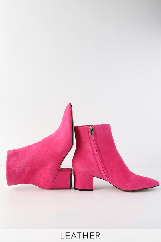 Fuchsia Suede Ankle Booties 