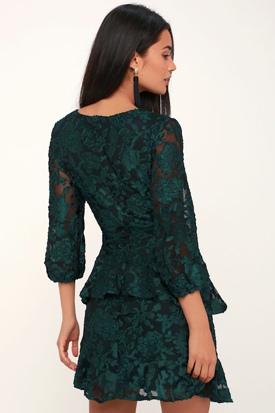 New Journey Forest Green Burnout Velvet Floral Print Dress 2
