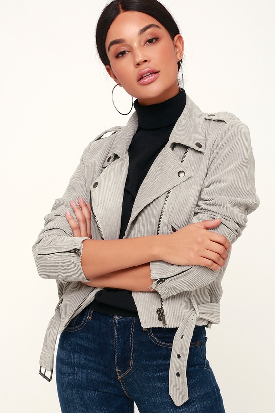 Take It to the Stage Grey Corduroy Moto Jacket