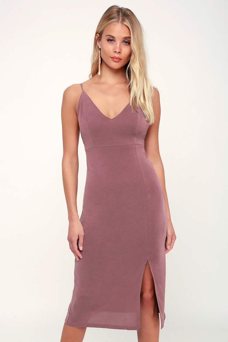 Cute Midi Dress - Washed Mauve Dress - Bodycon Dress - Lulus