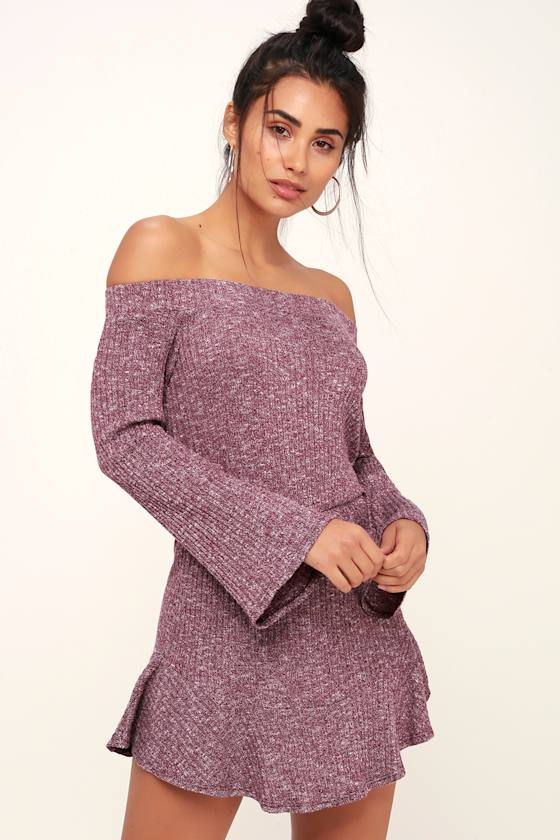 Wallace Burgundy Marled Off-the-Shoulder Skater Dress