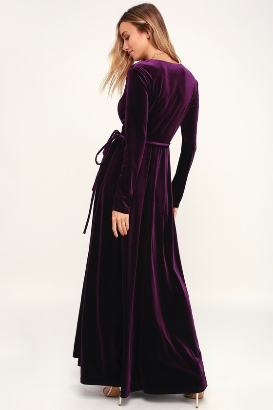 Jacinda Plum Purple Velvet Wrap Maxi Dress