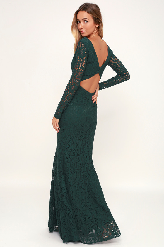 green lace dress long