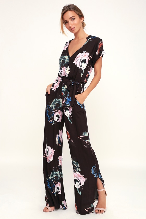 On the Road Jumpsuit - Black Jumpsuit - Floral Print Jumpsuit - Lulus