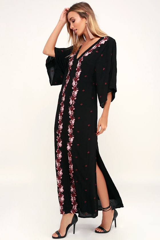 Mona Black Embroidered Kaftan Maxi Dress 2