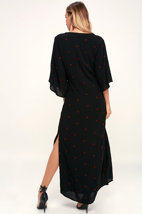 Mona Black Embroidered Kaftan Maxi Dress 4