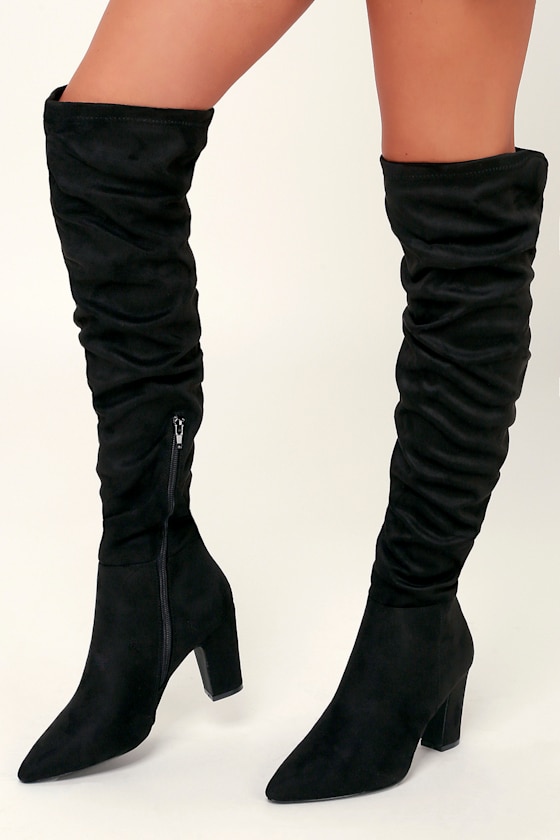 Rami Black Suedette Over the Knee Boots 1